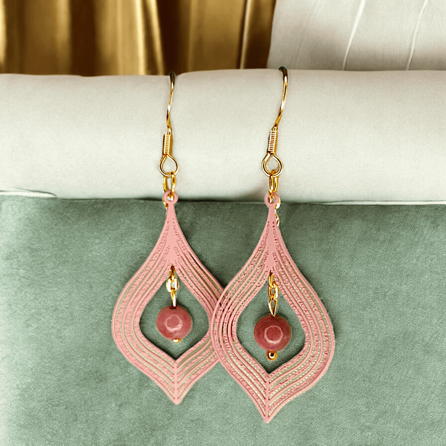 Casia - Boucles d'oreilles - Rhodonite/Tourmaline (Plusieurs modèles) - Créations uniques - L'Atelier de Tabatha