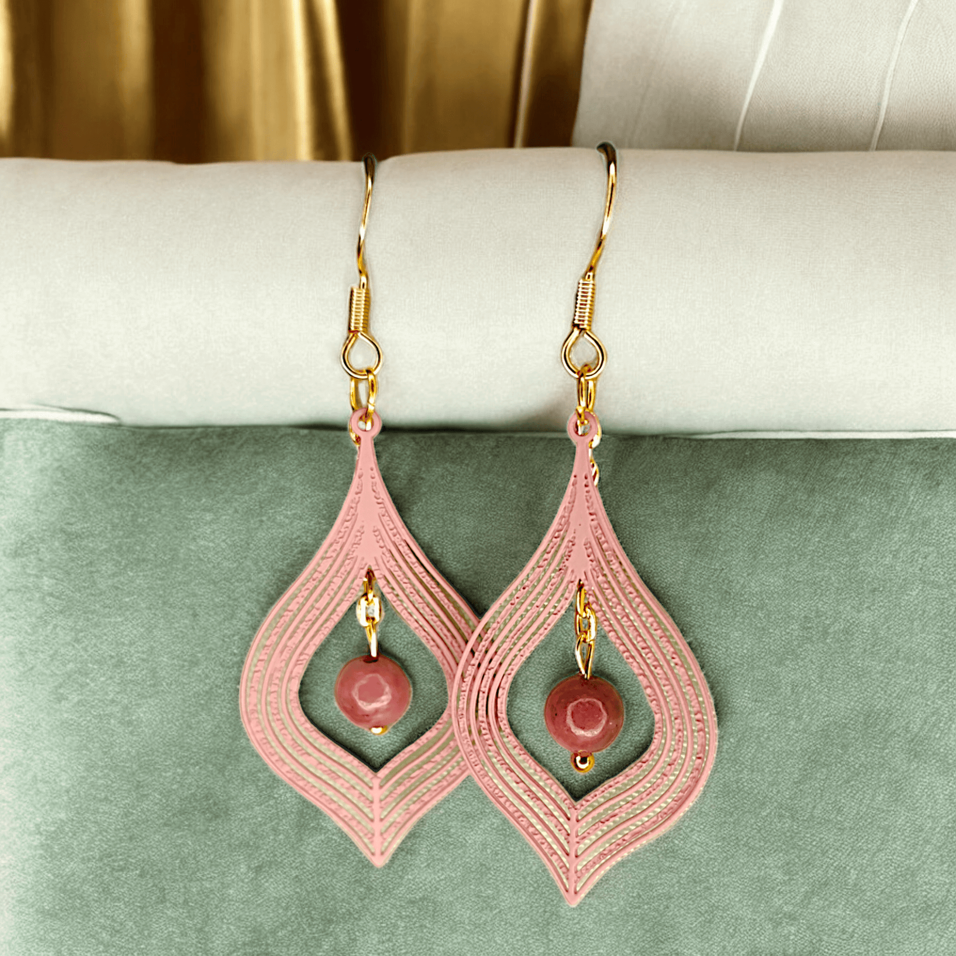 Casia - Boucles d'oreilles - Rhodonite/Tourmaline (Plusieurs modèles) - Créations uniques - L'Atelier de Tabatha