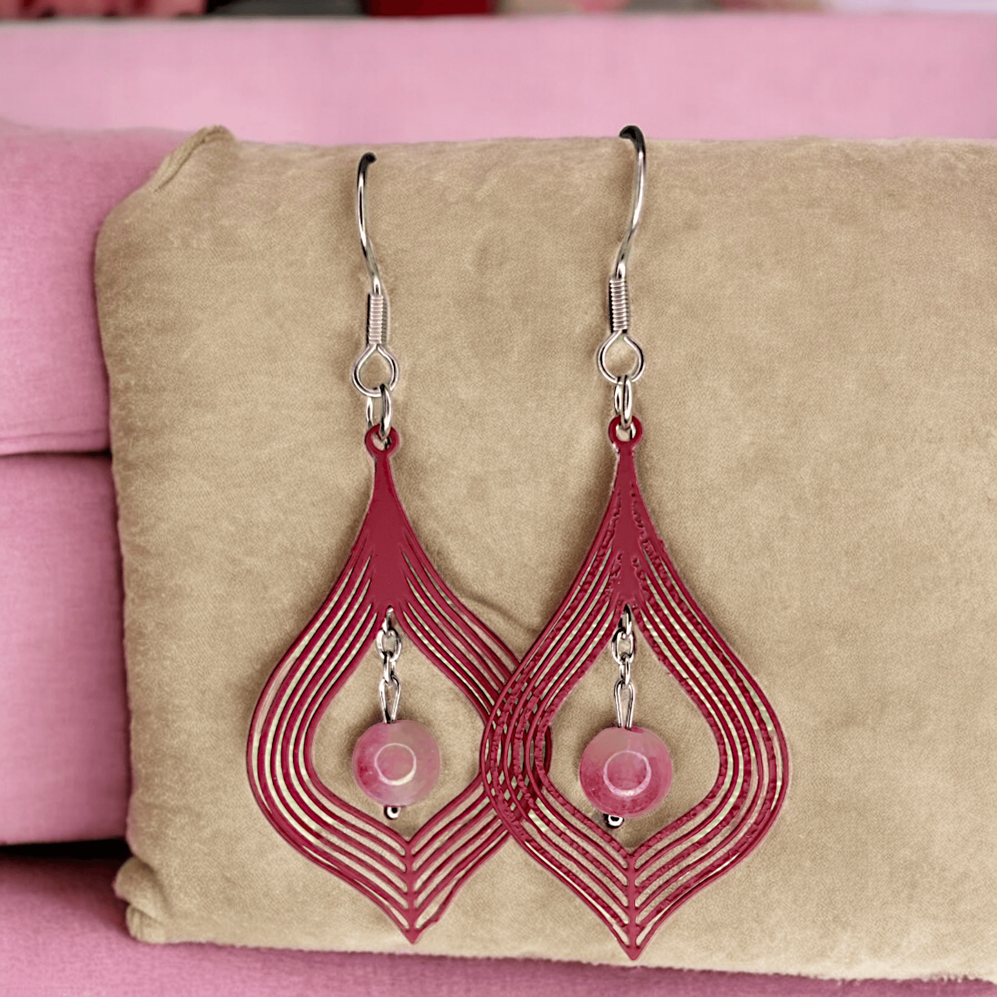 Casia - Boucles d'oreilles - Rhodonite/Tourmaline (Plusieurs modèles) - Créations uniques - L'Atelier de Tabatha