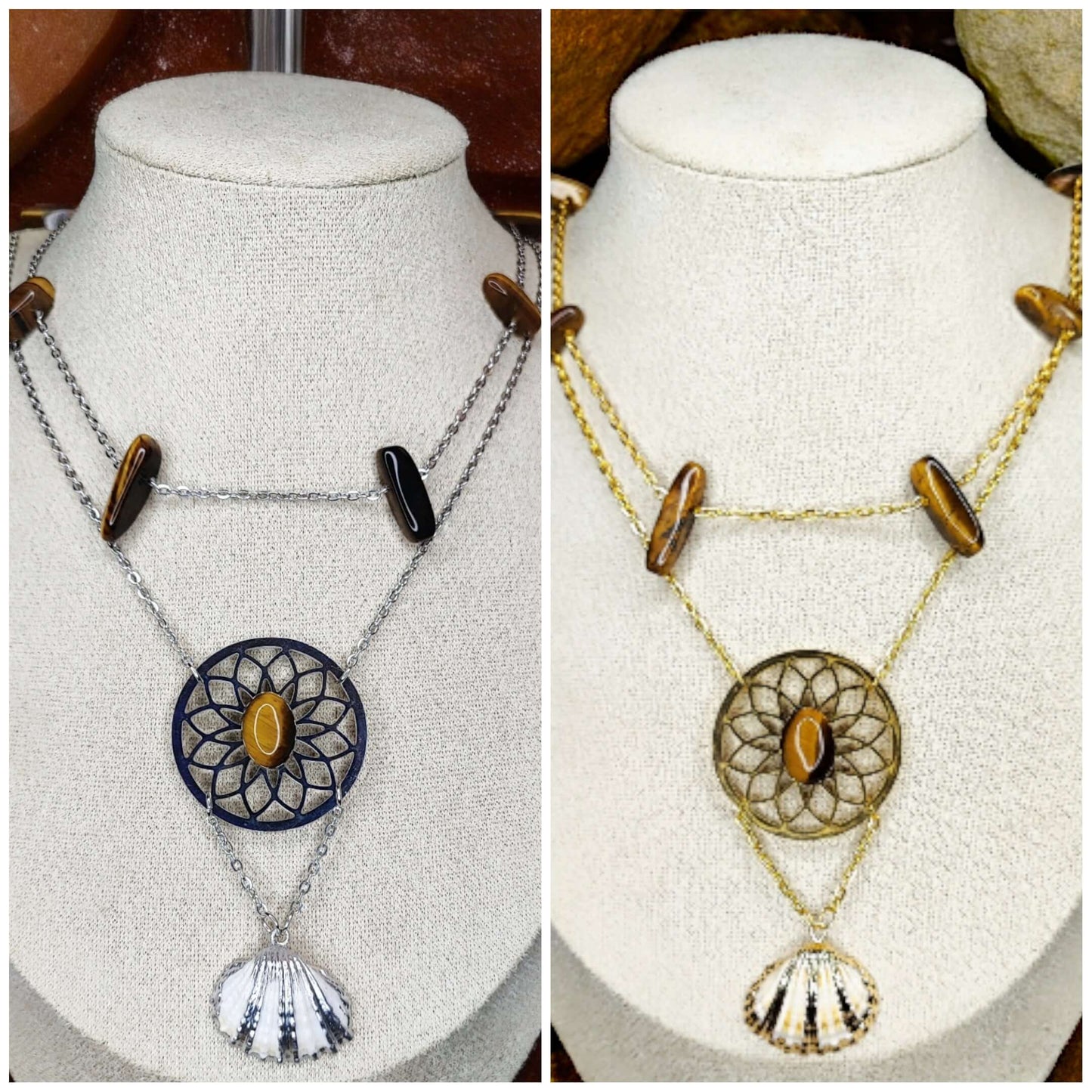 Napana - Collier - Oeil de tigre/Coquillage - 2 couleurs - L'Atelier de Tabatha