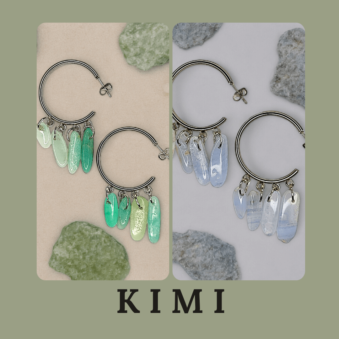 Kimi - Boucles d'oreilles - Amazonite/Agate blue lace - Créations uniques - L'Atelier de Tabatha
