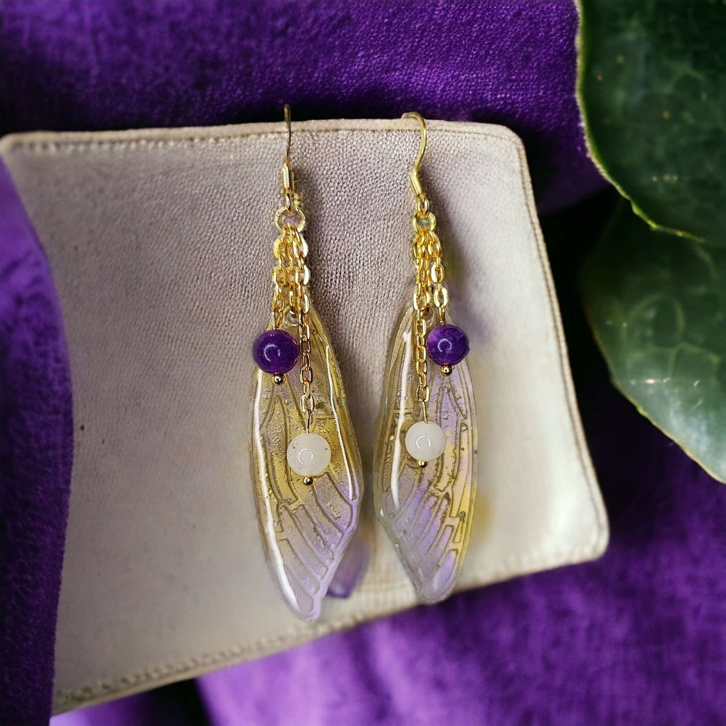 Margot - Boucles d'oreilles - Améthyste/Pierre de lune - Création unique - L'Atelier de Tabatha