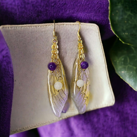 Margot - Boucles d'oreilles - Améthyste/Pierre de lune - Création unique - L'Atelier de Tabatha