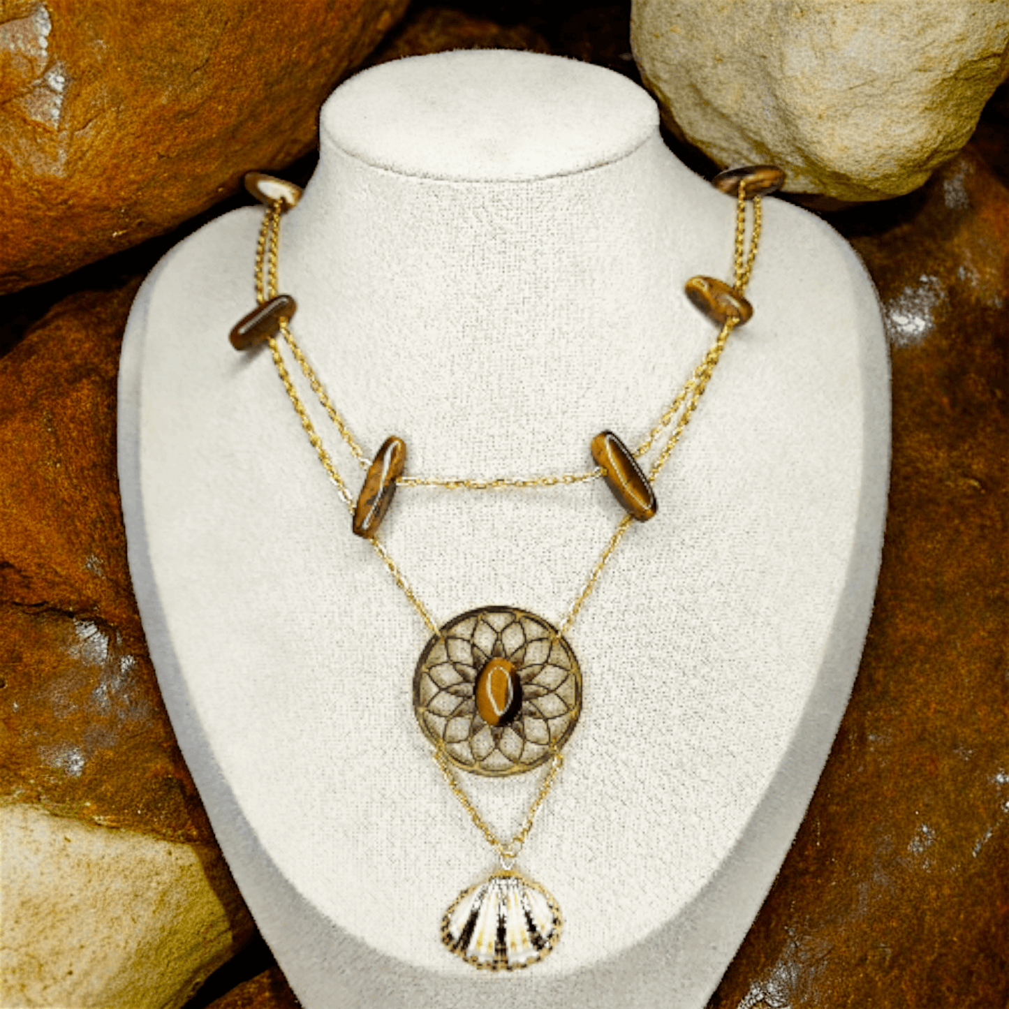 Napana - Collier - Oeil de tigre/Coquillage - 2 couleurs - L'Atelier de Tabatha