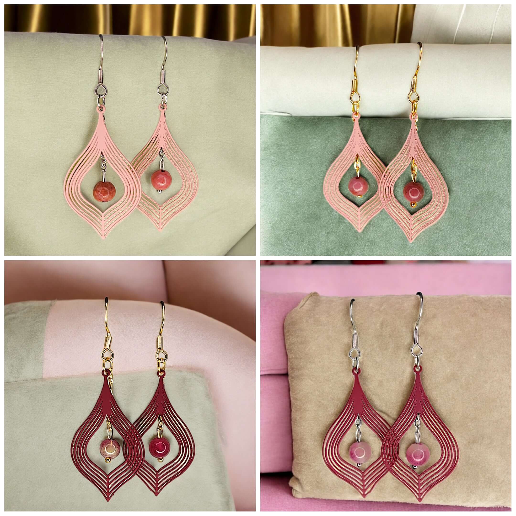 Casia - Boucles d'oreilles - Rhodonite/Tourmaline (Plusieurs modèles) - Créations uniques - L'Atelier de Tabatha