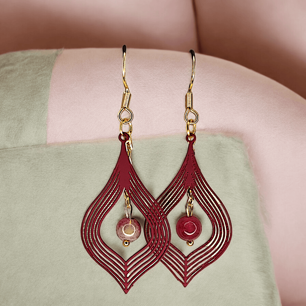 Casia - Boucles d'oreilles - Rhodonite/Tourmaline (Plusieurs modèles) - Créations uniques - L'Atelier de Tabatha