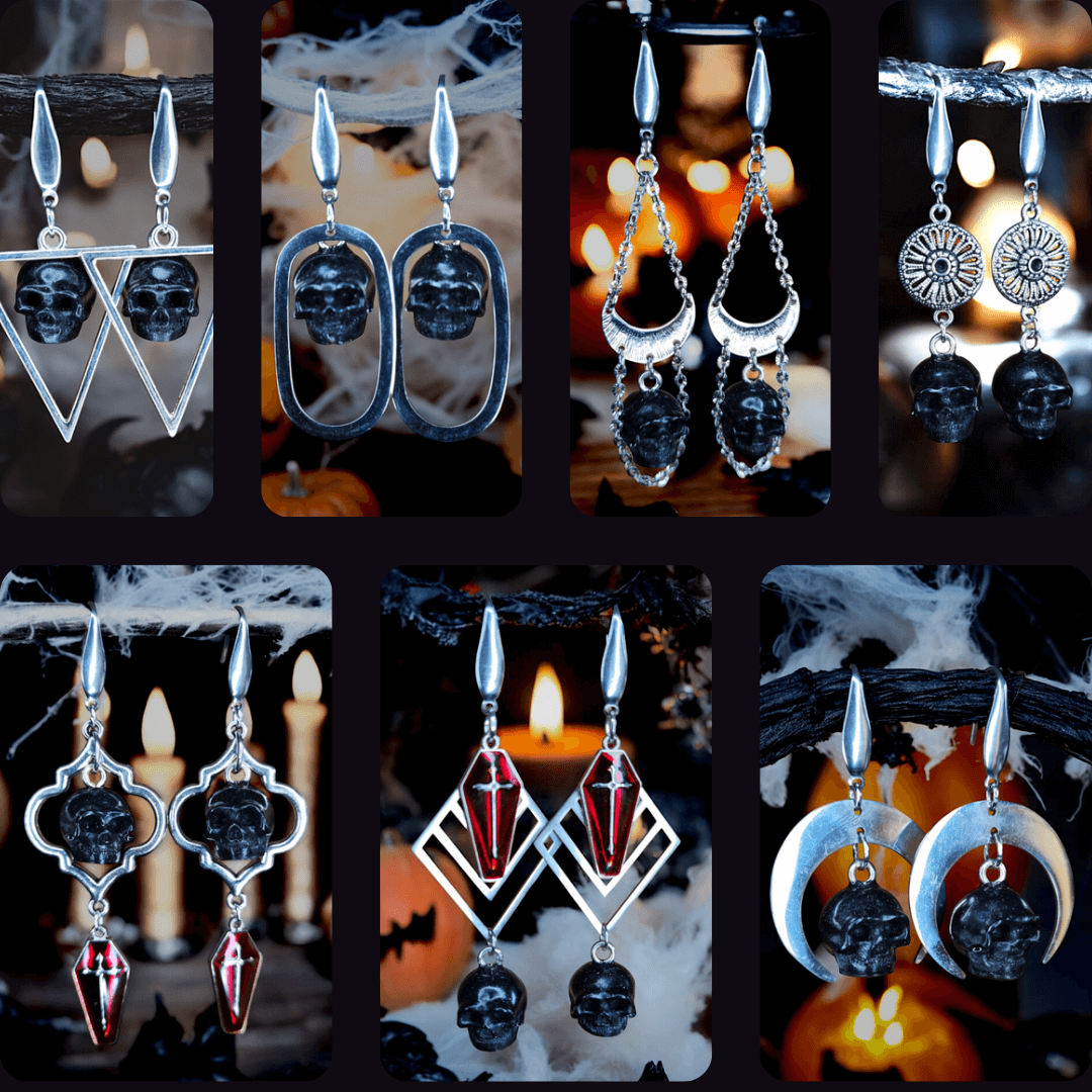 Memento - Boucles d'oreilles - Acier (argenté) et crânes en résine (Plusieurs modèles) - L'Atelier de Tabatha