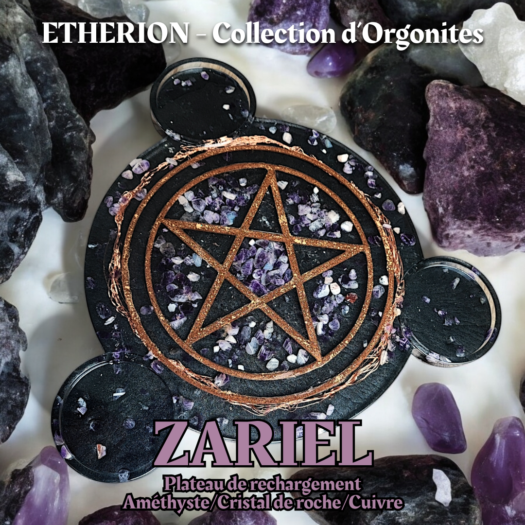 Zariel - Orgonite - Plateau Améthyste/Cristal de roche/Cuivre - Création unique  Echoppe