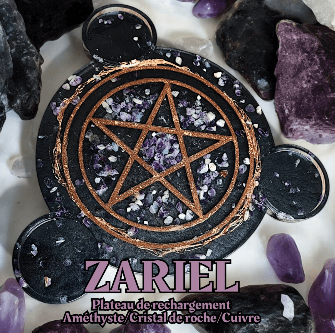 Zariel - Orgonite - Plateau Améthyste/Cristal de roche/Cuivre - Création unique - L'Atelier de Tabatha