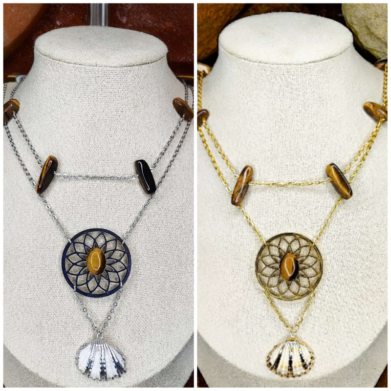 Napana - Collier - Oeil de tigre/Coquillage - 2 couleurs - L'Atelier de Tabatha