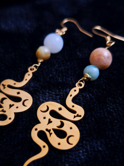 Oshara - Boucles serpent et amazonite (uniques)