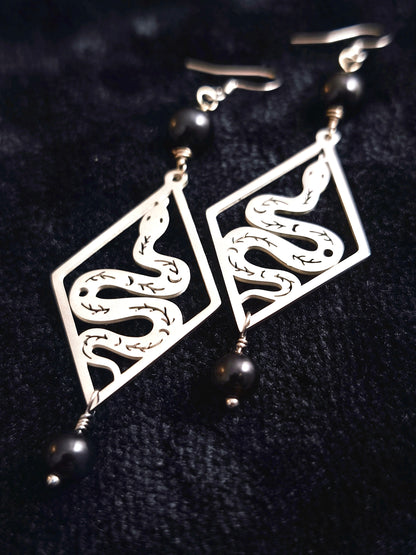 Vritra - Boucles serpent & onyx noir (uniques)