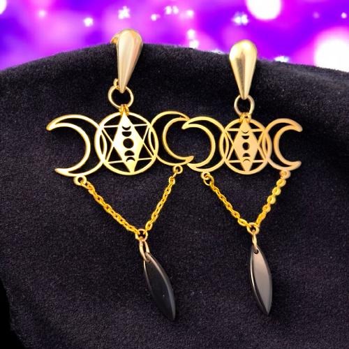 Sylvarith - Boucles d'oreilles Triple Lune en Onyx Noir (2 couleurs)