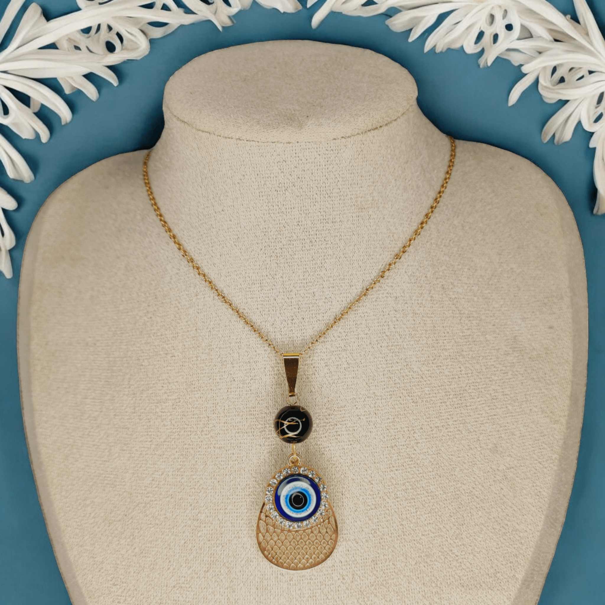 Matia - Collier - Agate noire et œil de Nazar - Création multiple - L'Atelier de Tabatha