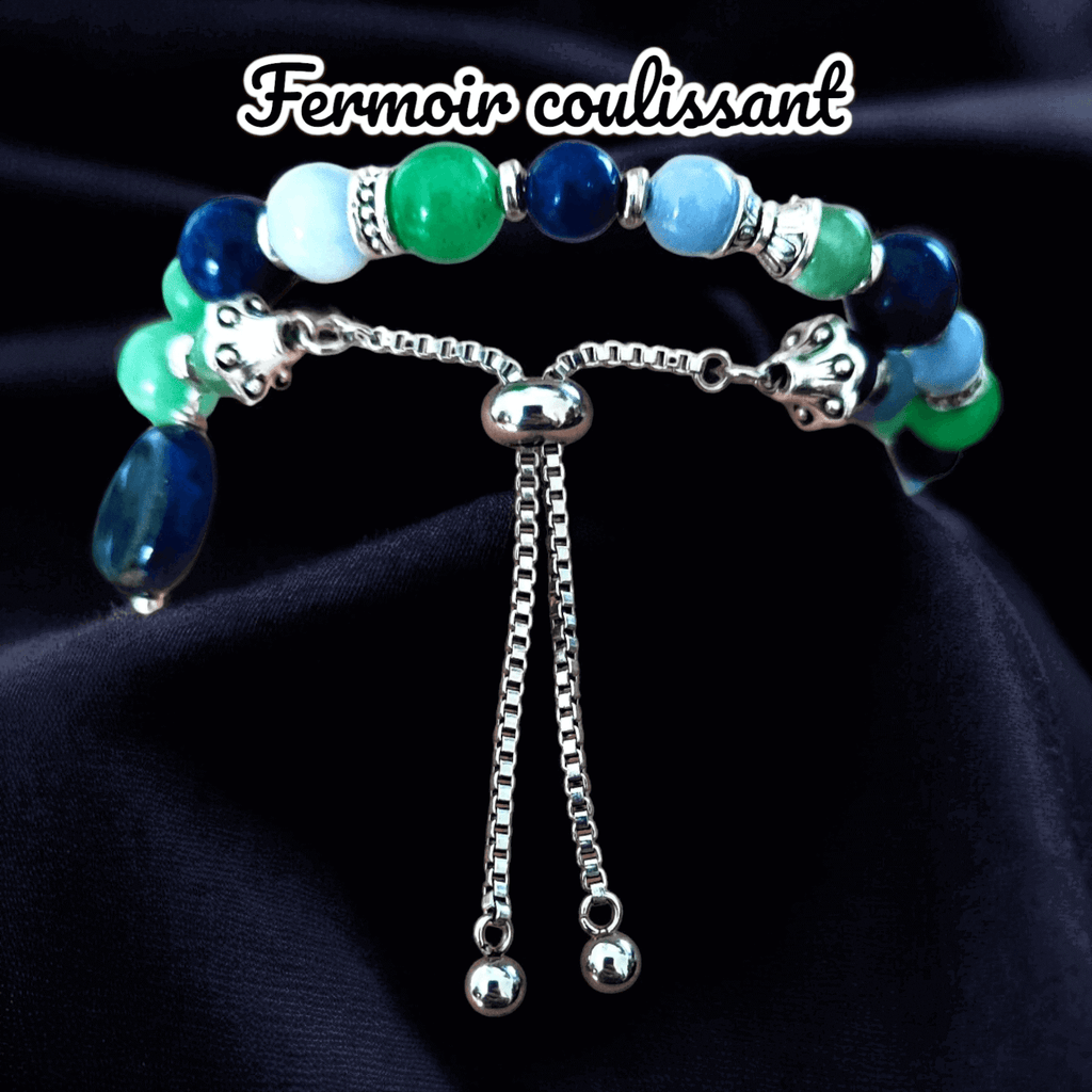 Stellara – Bracelet de pierres – Base dorée - Sodalite, Œil de tigre, Amazonite – Création unique - L'Atelier de Tabatha