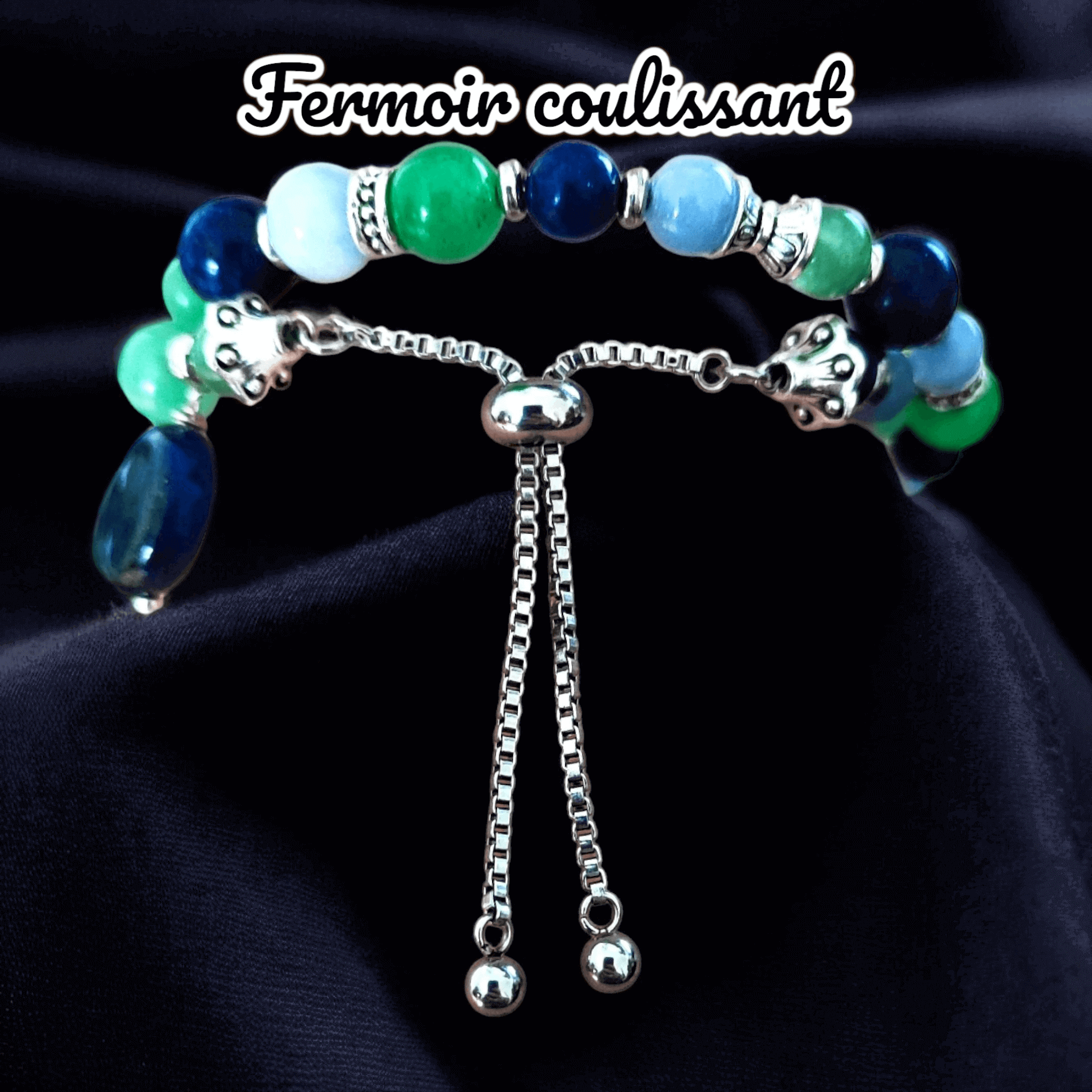 Stellara – Bracelet de pierres – Base dorée - Sodalite, Œil de tigre, Amazonite – Création unique - L'Atelier de Tabatha