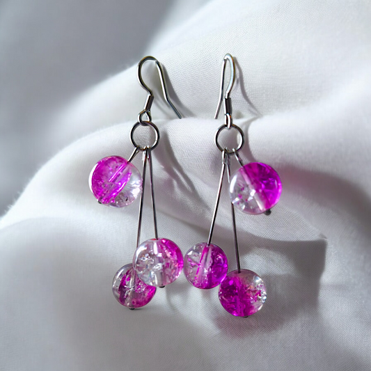 Eclyps - Boucles d'oreilles- Verre craquelé rose - 2 couleurs  Boucles d'oreilles