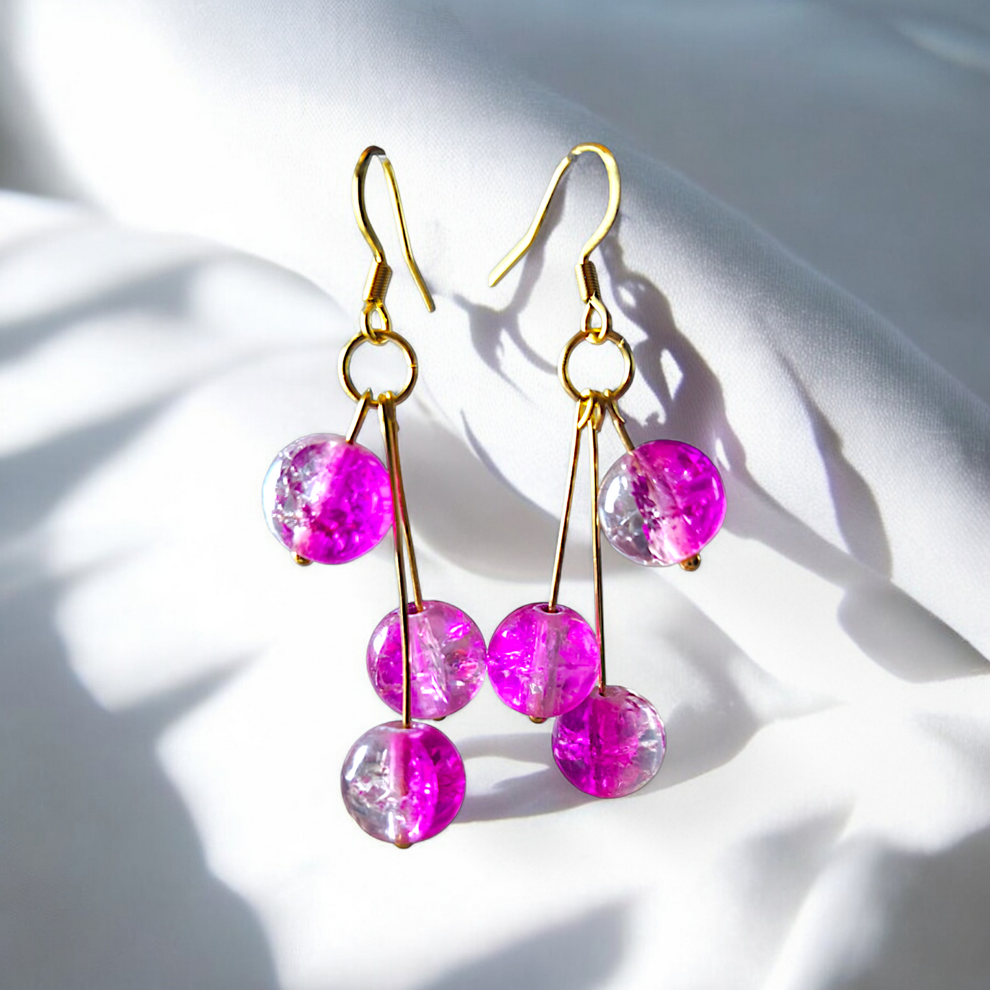 Eclyps - Boucles d'oreilles- Verre craquelé rose - 2 couleurs  Boucles d'oreilles