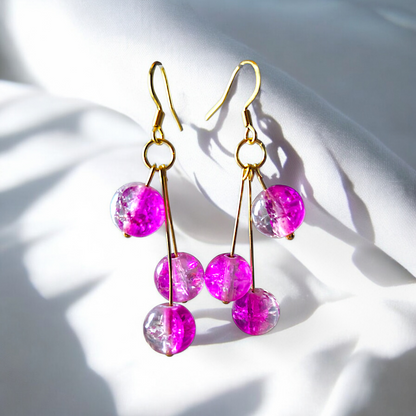 Eclyps - Boucles d'oreilles- Verre craquelé rose - 2 couleurs  Boucles d'oreilles