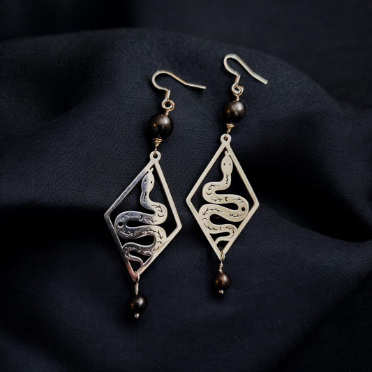 Vritra - Boucles serpent & onyx noir (uniques)