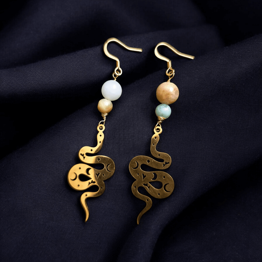 Oshara - Boucles serpent et amazonite (uniques) - L'Atelier de Tabatha