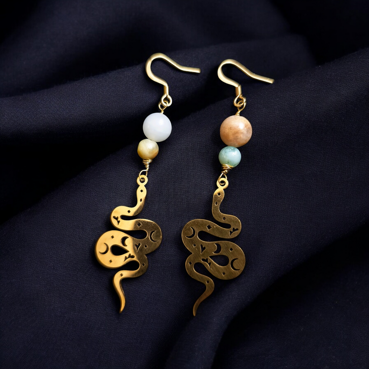 Oshara - Boucles serpent et amazonite (uniques)