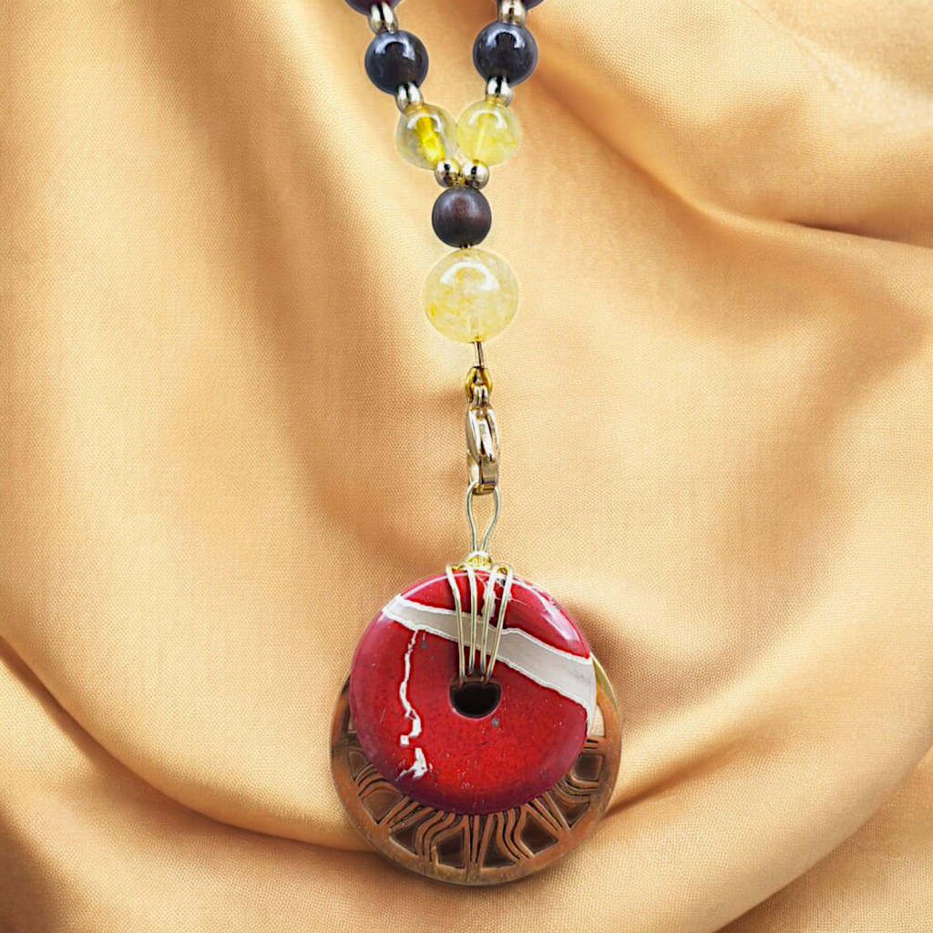 MALA | SOLARA : Collier rituel en Citrine/Grenat et Jaspe rouge