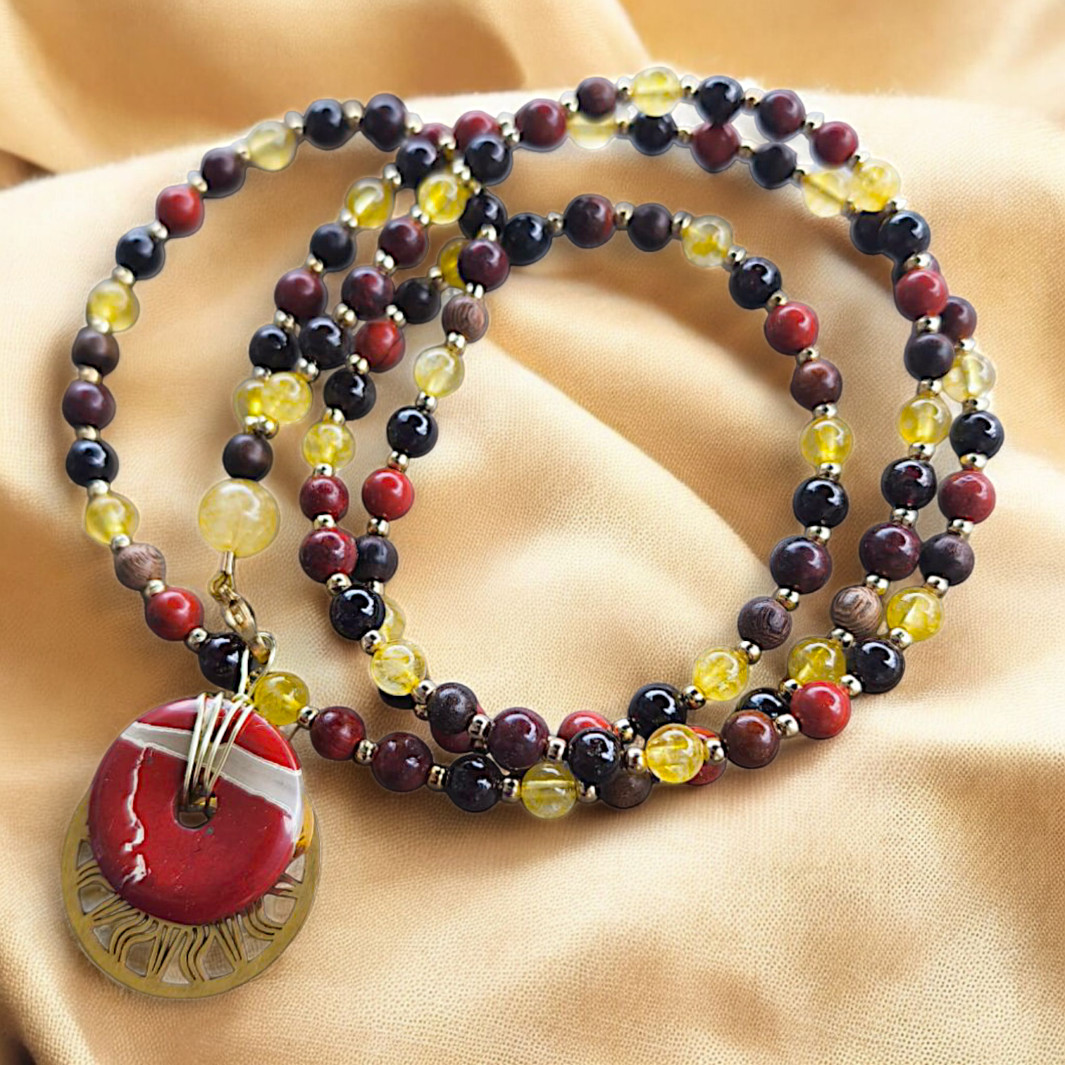 MALA | SOLARA : Collier rituel en Citrine/Grenat et Jaspe rouge