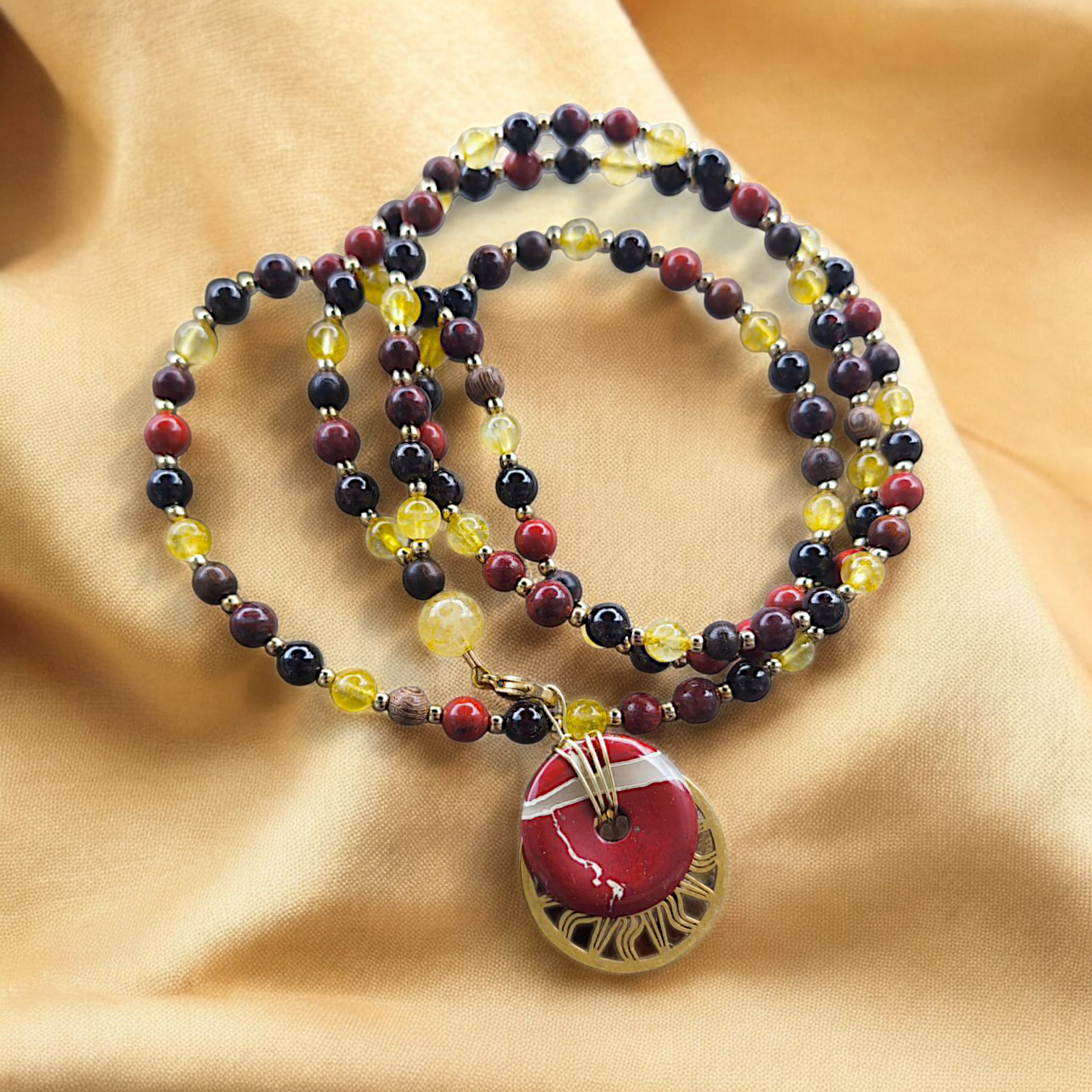 MALA | SOLARA : Collier rituel en Citrine/Grenat et Jaspe rouge