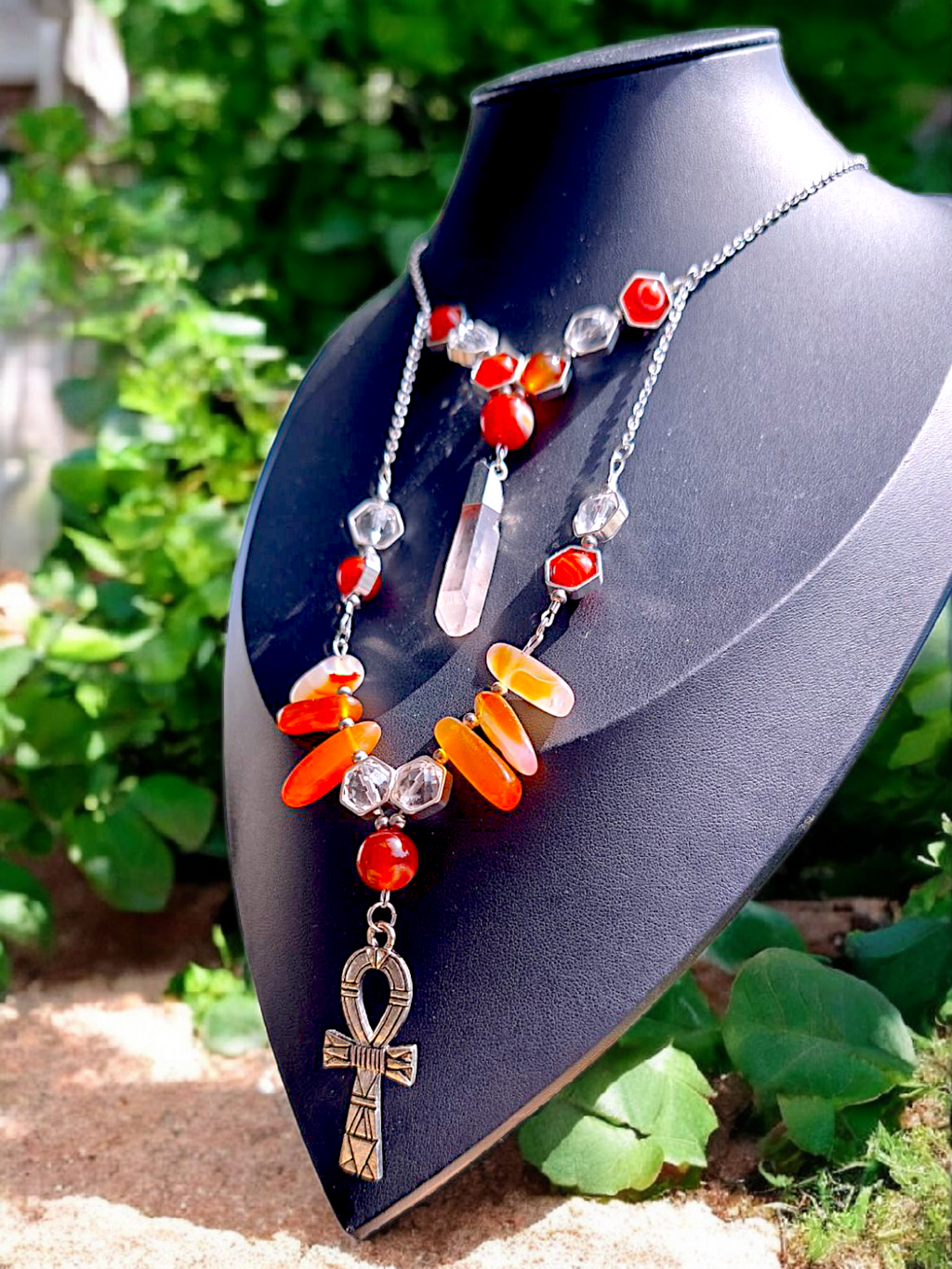 SEKHMET – Collier double en Cornaline et Cristal de roche