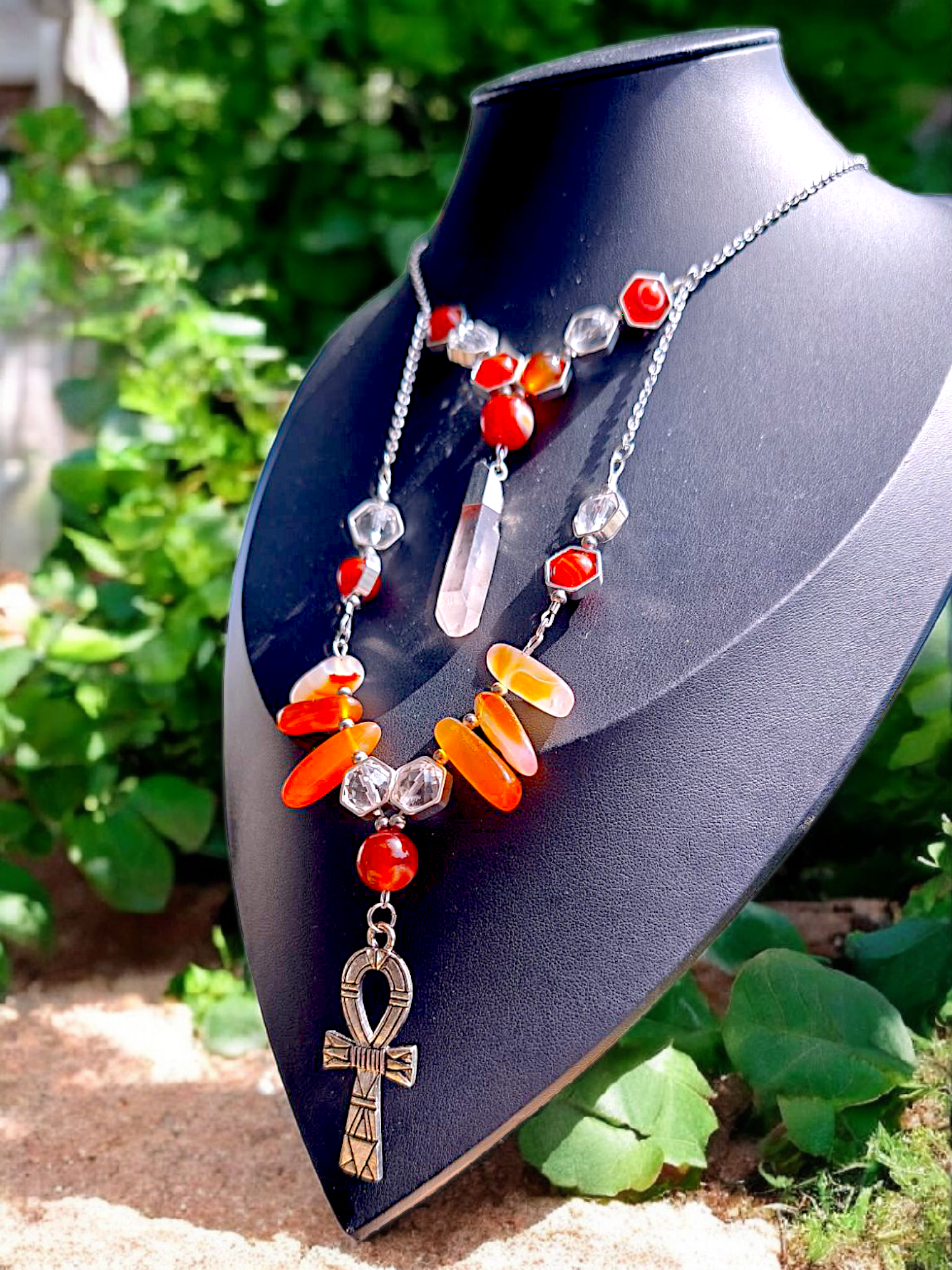 SEKHMET – Collier double en Cornaline et Cristal de roche