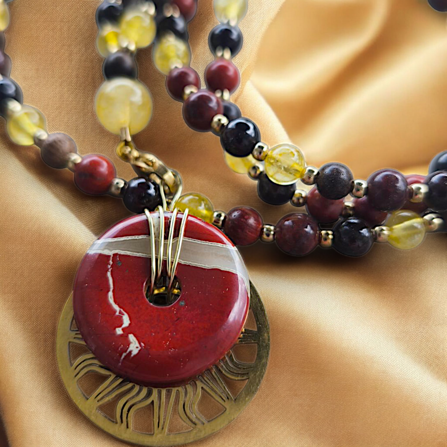 MALA | SOLARA : Collier rituel en Citrine/Grenat et Jaspe rouge